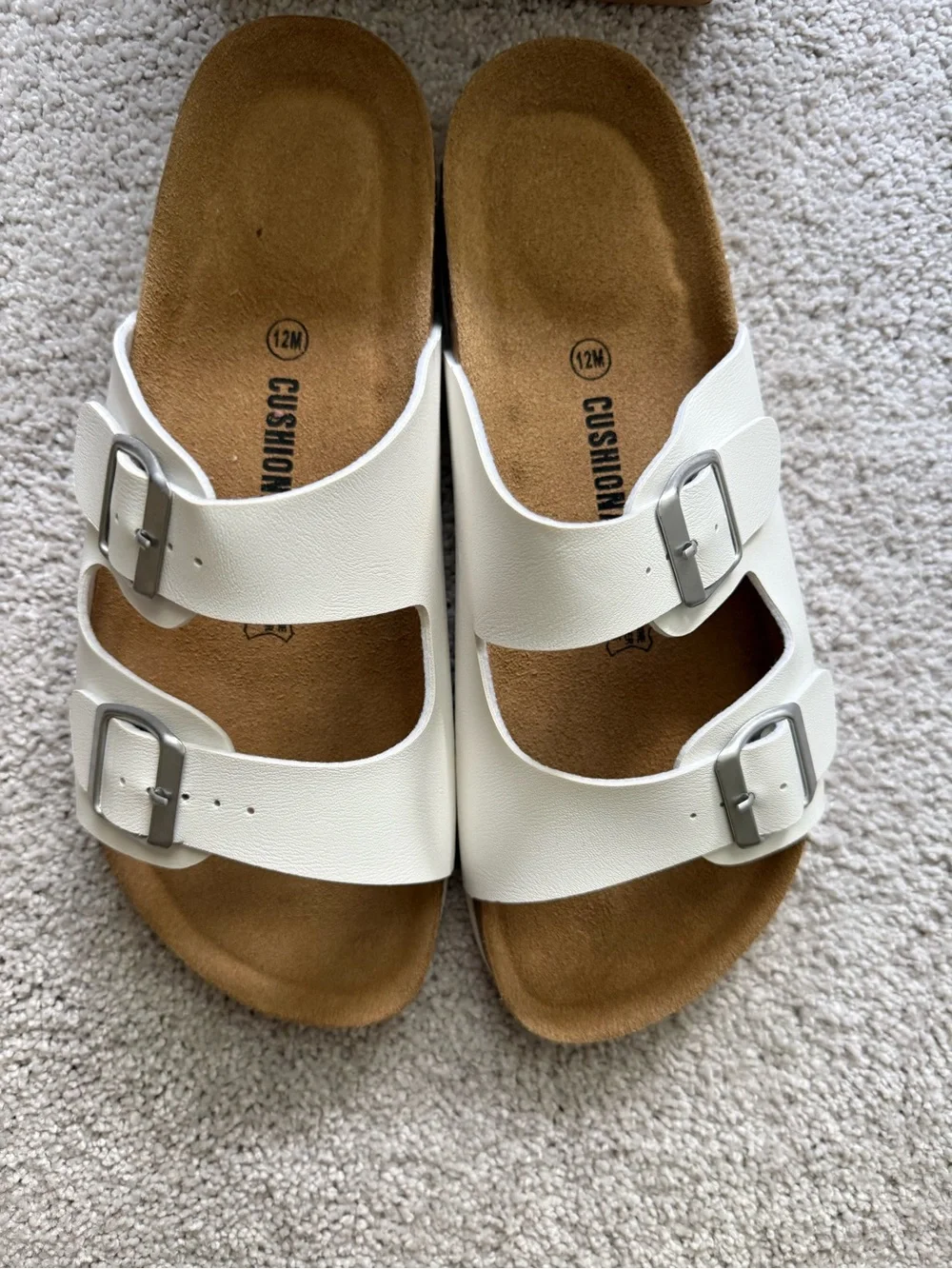 Cushionaire Lane White Nappa Double-Buckle Slide Sandals Dize 12 NWT